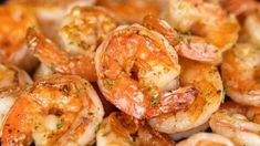 closeup of cooked shrimp with parsley on top