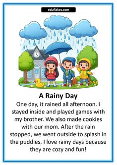 a rainy day with three children holding umbrellas