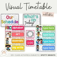 visual timetables for students to use with their own words and numbers, such as the time