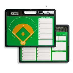 a clipboard with a baseball field on it and a notepad attached to it