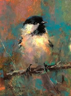 a painting of a bird sitting on a branch