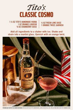 Turn your holiday into a party with Tito’s Handmade Vodka. With a pop of pink and a splash of citrus, the Tito’s Classic Cosmo is the perfect cocktail to get you into the celebrating spirit. Simple, smooth, and naturally gluten-free. Cheers to the season with Tito’s. Titos Vodka Recipes, Cocktail Contest, Cosmo Recipe, Boozy Treats, Holiday Punch Recipe, Holiday Punch, Vodka Recipes, Punch Recipe, Orange Twist