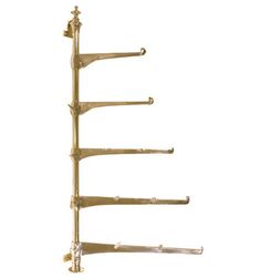 a metal rack with five hooks on it