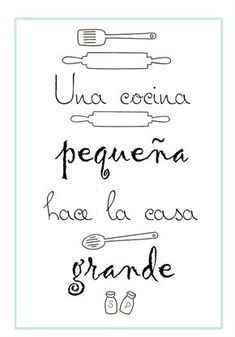 the words in spanish are written on paper with scissors and spoons attached to them