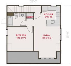 the floor plan for a two bedroom, one bathroom apartment with an attached kitchen and living room