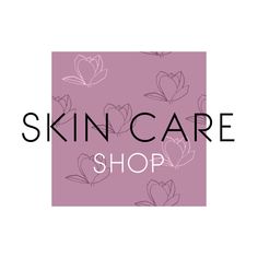 the logo for skin care shop with pink flowers and butterflies in black on a purple background