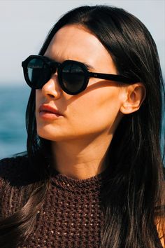 Bold, black, and beautiful. Our new model #Ivy Eco Black | Grey adds a touch of elegance to any summer ensemble. #TBDEyewear #Sustainability #Sunglasses #MadeInItaly Black Round Sunglasses, Total Black, Bold Black, New Model, Black Grey, Ivy