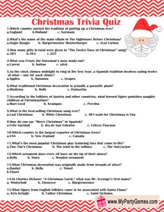 the christmas trivia quiz is shown in red and white