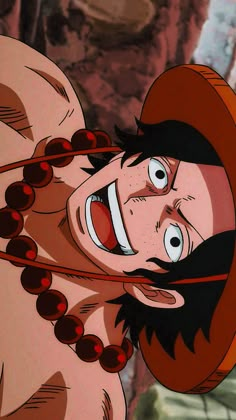 an animated man with a red hat and long black hair