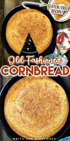 an old fashioned cornbread pie in a cast iron skillet