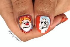 Heat Miser And Snow Miser Nails, Heat Miser And Snow Miser, Snow Miser, Heat Miser, Misfit Toys, Painted Nail Art, Xmas Nails, Christmas Nail, Christmas Nail Art