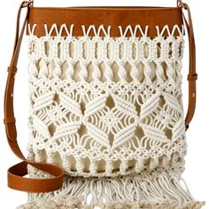 Inc International Concepts Macrame Crossbody, Created Boho Chic Bags, Crochet Top Outfit, Macrame Purse, Fringe Crossbody Bag, Medium Sized Bags, Macrame Bag, Macrame Tutorial, Macrame Art, Boho Crochet