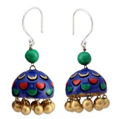 Bollywood-style beauty is yours with these striking earrings from Ritu Thapar in India. The earrings are crafted of ceramic and painted by hand in bold royal blue with gold red and green accents. They swing from sterling silver hooks..925 Sterling silver Terracotta Jewellery, Painted Earrings, Ceramic Earring, Green Accents, Temple Jewellery, Blue Ceramics, Women Artisans, Jewelry Packaging, Handmade Sterling Silver