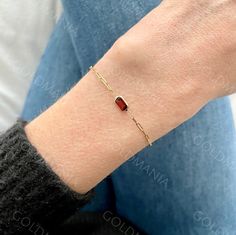 All Our Bracelets Are Made Of REAL 14K GOLD  14K Yellow Gold Garnet Paperclip Link Chain Bracelet with Lobster Clasp, 7" Inch, Real Gold Bracelet, Birthstone Bracelet, Women  Shop our 14K Bracelets https://www.etsy.com/shop/GOLDMANIA?ref=seller-platform-mcnav§ion_id=26925987  Shop On Sale items https://www.etsy.com/shop/GOLDMANIA?ref=seller-platform-mcnav§ion_id=1  Metal: 14K Yellow Gold   Width: 1.5 MM  Length: 7 IN  Closure: Lobster claw Weight: 2.50 Gram   Gemstone shape: Baguette Gemstone si 4 Gram Gold Bracelet For Women, Rectangular Gemstone Bracelet In Yellow Gold, Rectangular Yellow Gold Bracelet With Gemstone, Fine Jewelry Gold Chain Bracelet With Gemstone, Gold Jewelry With Gemstone In Rectangular Links, Gold Chain Bracelet With Gemstone For Gift, Gold Gemstone Chain Bracelet As Gift, Gemstone Jewelry With Rectangular Links For Gifts, Formal Gold Gemstone Chain Bracelet