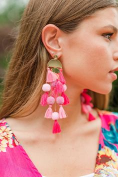 Fb-feed Big Colorful Earrings, Boho Fashion Bohemian, Bold Earrings, Pink Tassel, Colorful Earrings, Pink Earrings, Vacation Beach, Summer Vacation, Summer Fun