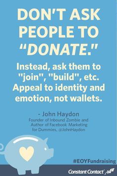 a blue poster with the words don't ask people to donate instead, ask them to join