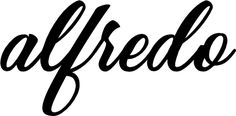 the word alfredo written in cursive black ink