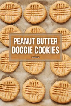 peanut butter doggie cookies on a baking sheet with the words, peanut butter dogggie cookies