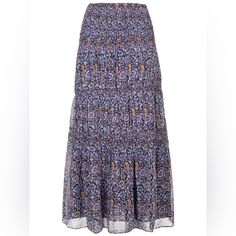 Isabel Marant - Nunca Midi Skirt In Blue. Nwt. Size 34. Purple Tiered Skirt With Elastic Waistband, Purple Flowy Skirt With Elastic Waistband, Asymmetrical Midi Skirt, Moncler Women, Printed Midi Skirt, Mid Length Skirts, Black Midi Skirt, Denim Midi Skirt, Faux Leather Skirt