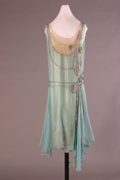 Silk and Satin Embroidered Evening Dress, 1928 - Wayne State University Digital Collections Silk Georgette Dress, 30s Dress, Party Frocks