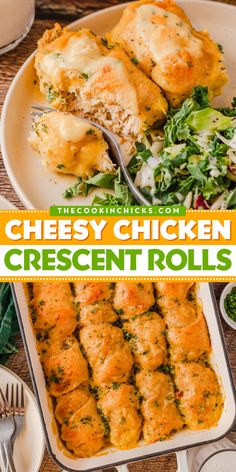 These Cheesy Chicken Crescent Rolls require only a few simple ingredients and are packed with flavor! Each crescent roll is stuffed with shredded chicken, cheese, and seasonings! Topped with a creamy, cheese sauce…this chicken rolls recipe is one you don’t want to pass up! Perfect for a weeknight dinner, quick lunch, snack, or appetizer! Crescent Roll Recipe, Crescent Roll Recipes Dinner, Appetizer Dinner, Rolled Chicken Recipes, Chicken Crescent Rolls, Chicken Crescent, Weeknight Dinner Recipes, Recipes Learn, Fast Dinner Recipes