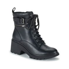 Manufacturer: Baretraps Size Origin: US Style Type: Combat & Lace-Up Boots Collection: Baretraps Closure: Material: Man Made Fabric Type: Faux Leather Sku: BH5921889 Size: 7.  Color: Black.  Gender: female.  Age Group: adult. Leather Block Heels, How To Make Shoes, Sole Shoes, Wedge Boots, Lug Sole, Leather Booties, Lace Up Boots, Ankle Booties, Fashion Boots