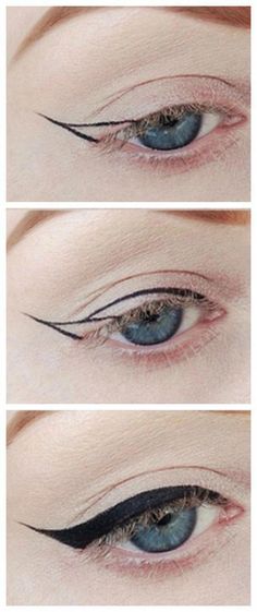 Simple Eyeliner Tutorial, Step By Step Eyeliner, Eyeliner Tutorials, Teknik Makeup, Eyeliner Flick, Eye Makeup Cosmetics, Mekap Mata, Winged Eyeliner Tutorial