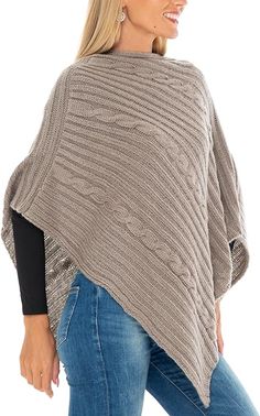 A Cozy Blend of Style and Warmth: Elevate your look with the SHU-SHI Poncho, where fashion meets cozy comfort in a bohemian chic style, perfect for any season. Key Features: Chic and Versatile: Adaptable design suitable for all occasions, blending classic poncho charm with a bohemian touch. Warm Comfort: Made with high-quality acrylic, providing warmth without sacrificing style. Functional and Fashionable: Easy to layer over any outfit for added warmth and a stylish flair. For Every Occasion: Fr Beige Knit Poncho One Size, Beige Knit Poncho, Cozy Knit Poncho For Fall, One-size Beige Knit Poncho, Casual Knitted Poncho Shawl, Casual Knitted Shawl Poncho, Knitted Beige Poncho For Fall, Casual Shawl Knit Sweater, Oversized Cable Knit Poncho For Fall