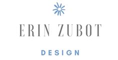 the logo for ern zubot design is shown in blue and gray on a white background