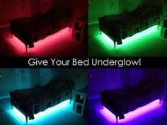 four different types of bed underglow with the words give your bed underglow