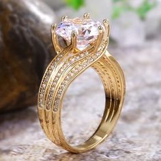 Brilliant Women Zircon Bridal Ring Gold Engagement Fashion Jewelry – Natural-gemstone Wedding Rings Gold, Bridal Wedding Rings, Engagement Style, Trendy Ring, Detailed Ring, Rings Gold, Treasure Box, Victorian Jewelry, Gold Wedding Rings