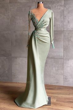 ZY599 Prom Dresses Long Mint Green Evening Dresses With Sleeves Long Sleeve Mermaid Prom Dress, Green Evening Dress, Custom Prom Dress, Dresses Classy, Evening Dresses With Sleeves, Long Sleeve Evening Dresses, Prom Dresses With Sleeves