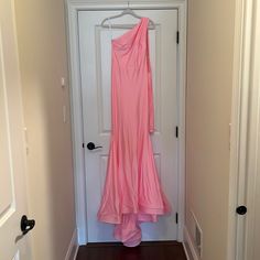 Jessica Angel One Sleeve Pink Prom Dress, Never Worn! Size Small White Mermaid Dress, Angel Dresses, Burgundy Gown, Strapless Chiffon Dress, Sparkle Mini Dress, Green Formal Dresses, Formal Ball Gown, Strapless Prom Dress, White Mermaid