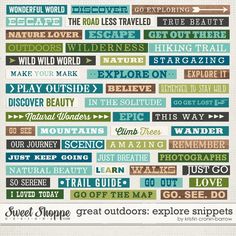 some words that are in different colors and sizes on a white background with the words great outdoors explore simple