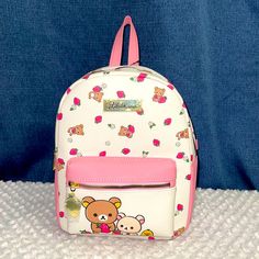 Rilakuma Backpack, Strawberry Themed. Brand New With Tags. Perfect Medium Backpack, With Beautiful Pink And White Colors. Comes From A Clean Home. Make Offers Thanks For Looking Kawaii Backpack With Cute Design For Daily Use, Kawaii Backpack For Daily Use With Cute Design, Kawaii Style Cute Backpack For Daily Use, Cute Rectangular Backpack For Daily Use, Portable Cute Backpack, Cute Portable Shoulder Backpack Bag, Everyday Kawaii Rectangular Backpack, Cute Portable Satchel Backpack, Cute Standard Portable Backpack