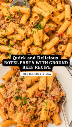 pasta with ground beef and cheese in a white bowl