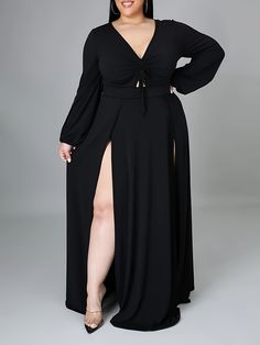 Faster shipping. Better service Plus Size Elegant Dresses, Drawstring Dresses, Stylish Plus, Curvy Dress, Black Dresses, Hem Dress, Plus Size Dress, Elegant Dress, V Neck Dress