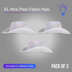 White EL Wire Light Up Plain Fabric Cowboy Hats - Pack of 3 | PartyGlowz Birthday Dance Party, Cute Cowboy Hat, Birthday Dance, White Cowboy Hat, El Wire, Wire Lights, Plain Fabric, Crazy Funny, Cowboy Cowgirl