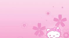 a pink hello kitty wallpaper with flowers and butterflies on the bottom right hand corner