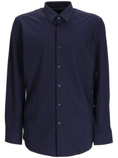 navy blue stretch-design classic collar front button fastening long sleeves buttoned cuffs curved hem Navy Blue Button Up, Blue Long Sleeve Formal Shirt, Casual Navy Long Sleeve Dress Shirt, Blue Long Sleeve Semi-formal Tops, Blue Long Sleeve Top For Semi-formal Occasions, Blue Long Sleeve Dress Shirt For Office, Navy Slim Fit Collared Shirt, Navy Collared Slim Fit Shirt, Long Sleeve Shirt With Button Closure For Business Casual