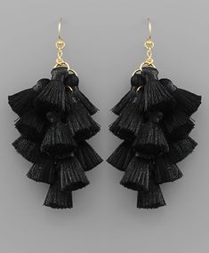 Add a touch of bohemian charm to your outfit with these Multi Tassel Chandelier Earrings in Black. The long, flowing tassels measure at 3 1/2 inches creating a statement piece that will effortlessly elevate any look. Statement Earrings Long, flowing tassels Chandelier style design The Multi Tassel Chandelier Earrings come in a pack of 2 making it easy to share with a friend or mix and match based on your personal style. These earrings are perfect for daily wear and can be dressed up or down to suit any occasion. Pack of 2 earrings included for sharing or mixing and matching styles/li> Daily wear accessory Earring type: Hook Tassel Chandelier, 2 Earrings, Chandelier Style, Earrings Long, Matches Fashion, Chandelier Earrings, Long Earrings, Style Design, Accessories Earrings