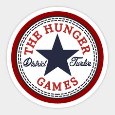 the hungry games logo on a white sticker with red, blue and white stripes