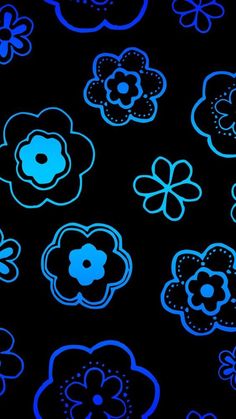 blue flowers are on a black background