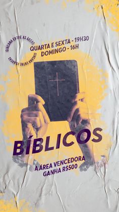 a poster with the words biblicos written on it and two hands holding a tablet