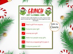 a grinch christmas gift exchange game with candy canes