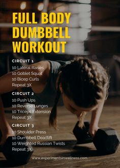 the full body dumbbell workout for beginners is shown in this image with instructions