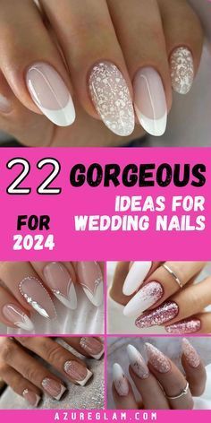 Wedding Nail Almond, Fall Wedding Nail Ideas For The Bride, Wedding Nails Design French, Moody Bridal Nails, Colored French Tip Nails Almond Shape, Almond Shaped Bridal Nails, Almond Nails For Wedding, Almond Shaped Wedding Nails For Bride, Bridal Nails Wedding Almond Shape