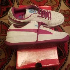 Brand New Never Worn Pink And White Puma Shoes. Synthetic Skate Shoes With Puma Logo, Puma Logo Synthetic Skate Shoes, Purple Puma Sneakers With Round Toe, White Puma Shoes, White Puma, Puma Shoes, Pumas Shoes, Shoes Color, Shoes Brand