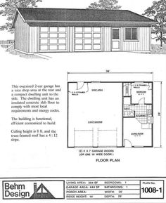 the floor plan for a two car garage with an attached living room and kitchen area