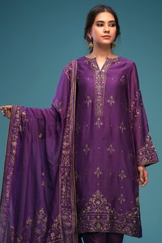 Ready to Wear Suit Aaina Collection | Summer Collection 2020 | ZAAVIAY– Zaaviay Elegant Purple Palazzo Set With Resham Embroidery, Elegant Purple Palazzo Set For Festive Occasions, Festive Slub Silk Salwar Kameez With Naqshi, Festive Slub Silk Kurta With Naqshi, Festive Naqshi Slub Silk Salwar Kameez, Festive Slub Silk Kurta With Naqshi Detail, Festive Purple Unstitched Suit With Resham Embroidery, Designer Purple Unstitched Suit With Resham Embroidery, Bollywood Purple Palazzo Set With Resham Embroidery